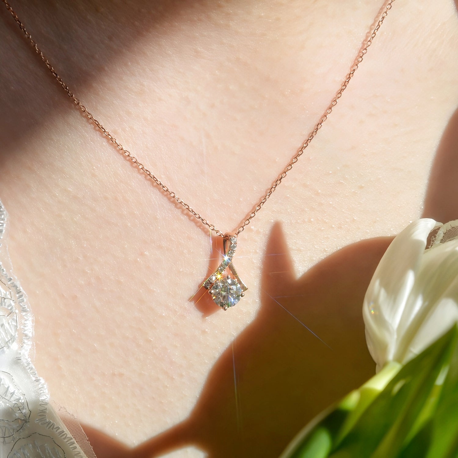 Collier Polaire - Diamant de laboratoire - 1,03 carat - Rond -Or rose 14 K