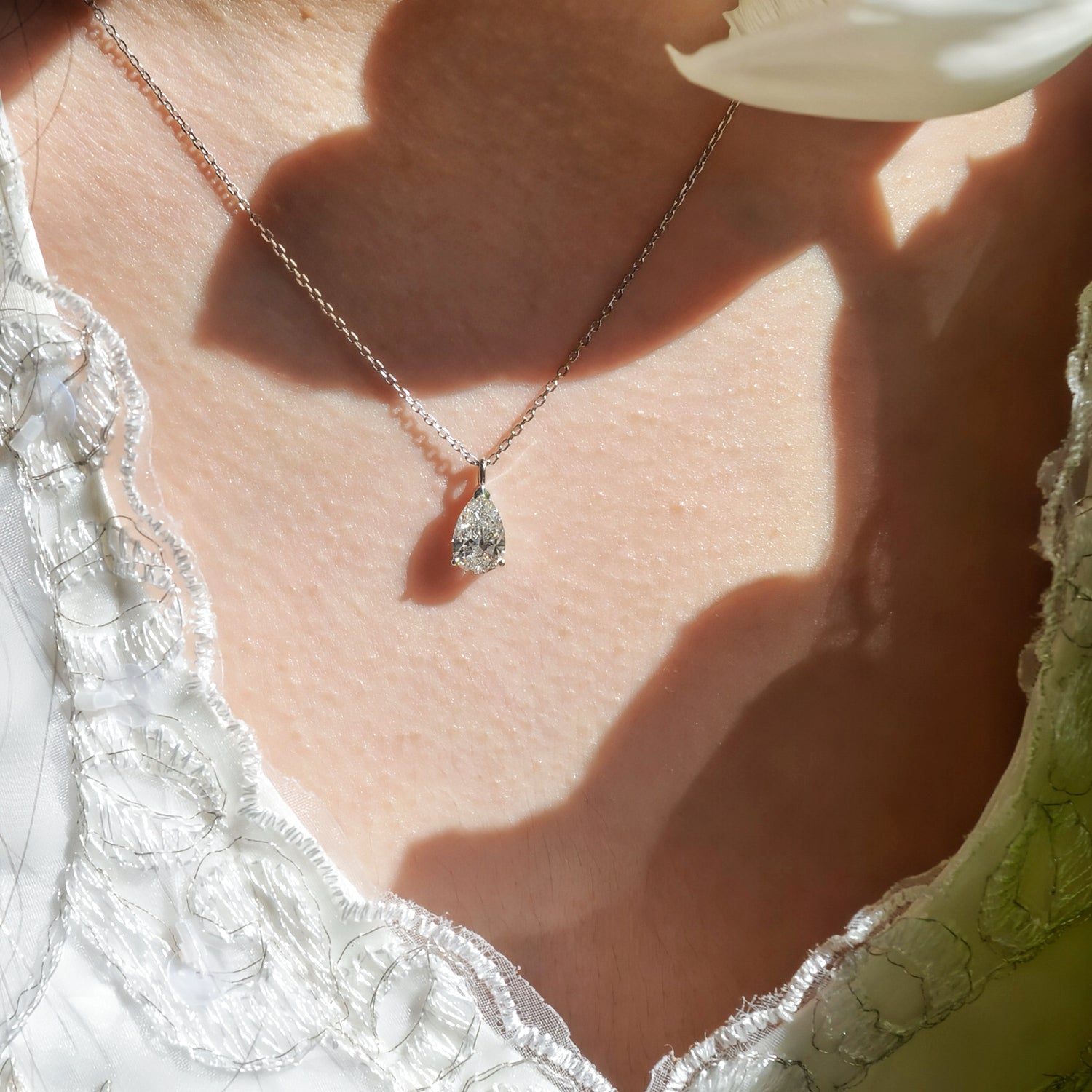 Collier Nova – Diamant de laboratoire - 1 carat -Poire - Or blanc 14K