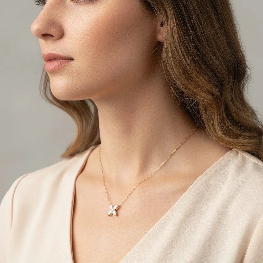 Collier Fleur -  Diamant de laboratoire - Or jaune 14K diamelys