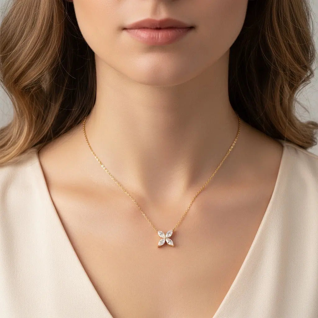 Collier Fleur -  Diamant de laboratoire - Or jaune 14K diamelys