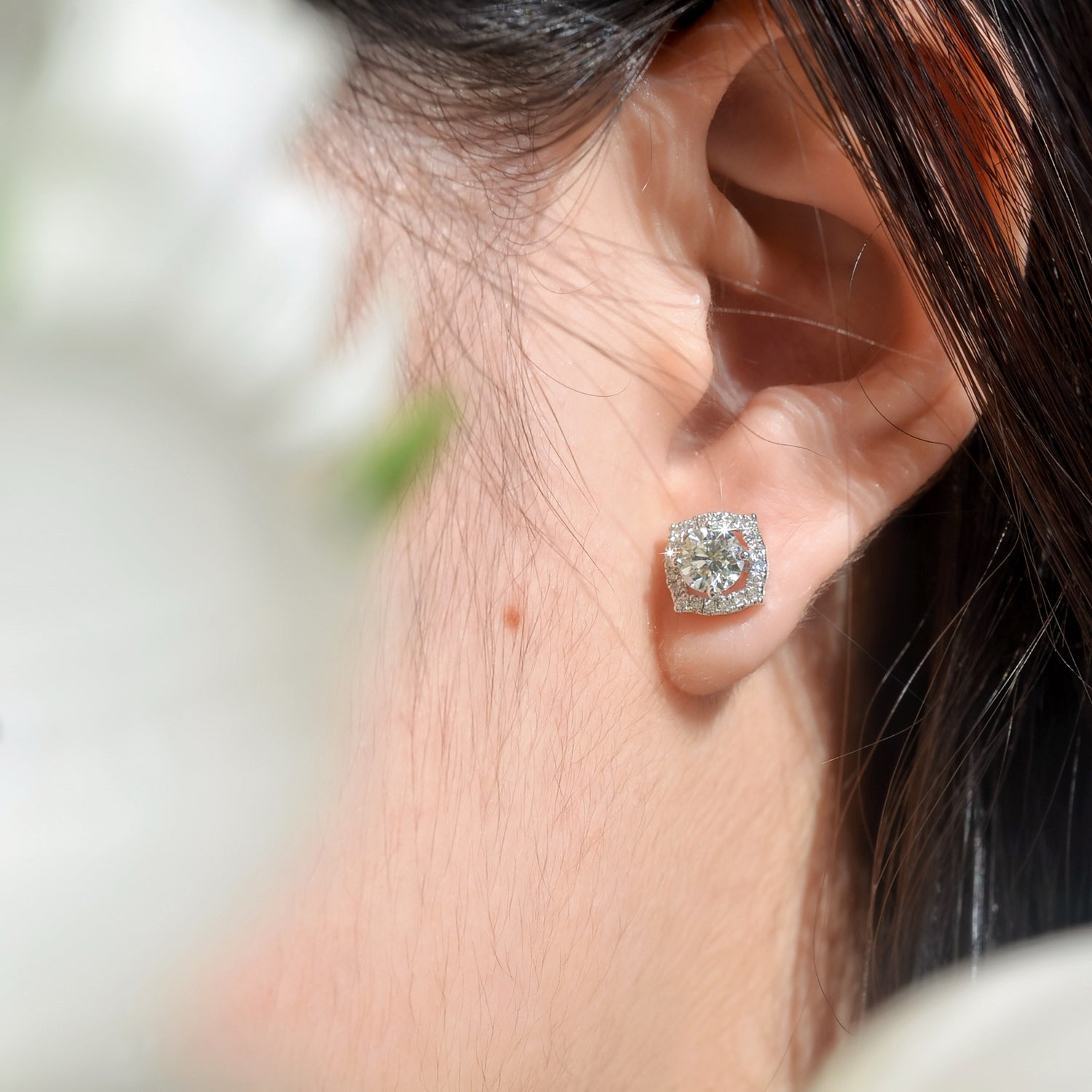 Mira Pillow Earrings - Lab-grown Diamond - 0.5 carat (2X) Halo - Round - 18K White Gold