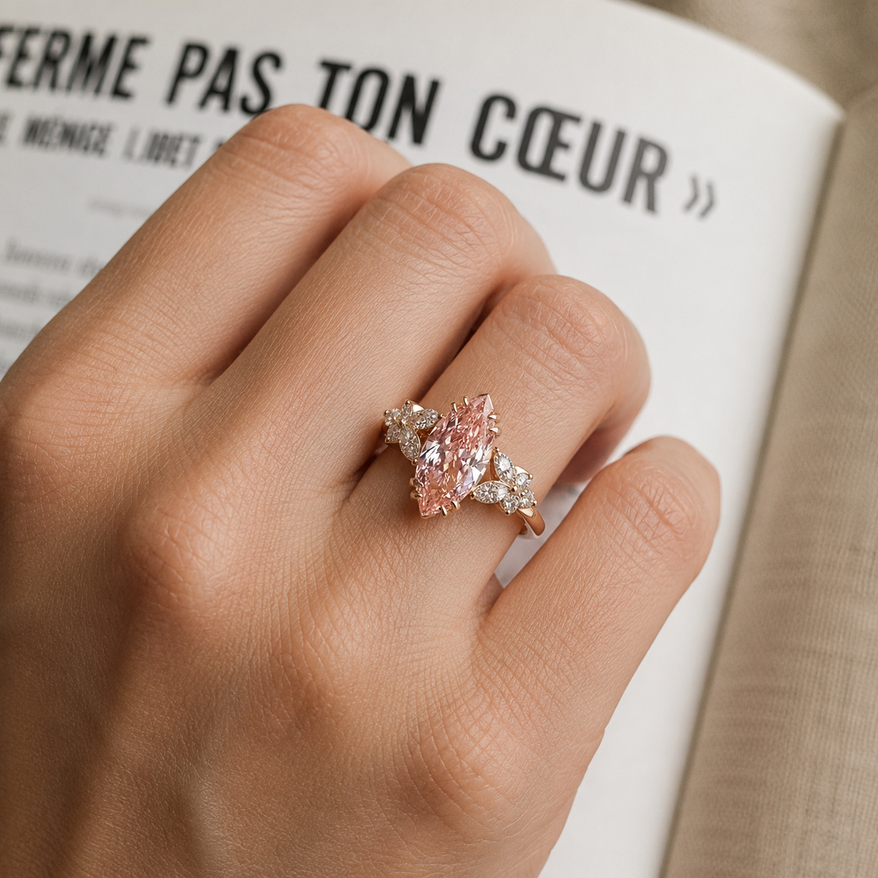 Bague Roselia - Diamants rose de laboratoire - Marquise - Personnalisable
