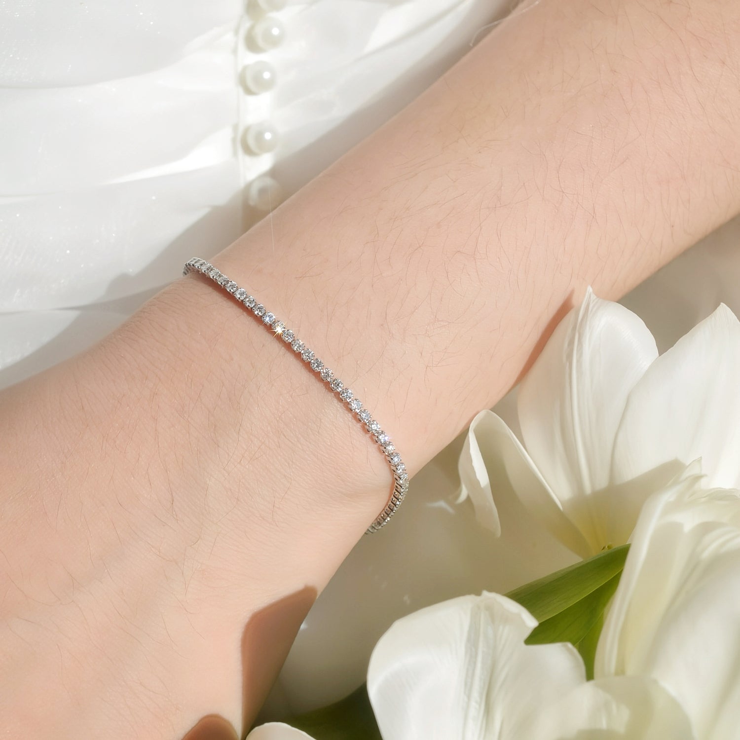 Bracelet tennis Gala 2 mm - Diamant de laboratoire - total 1,65 carats - Rond - Or blanc 18K