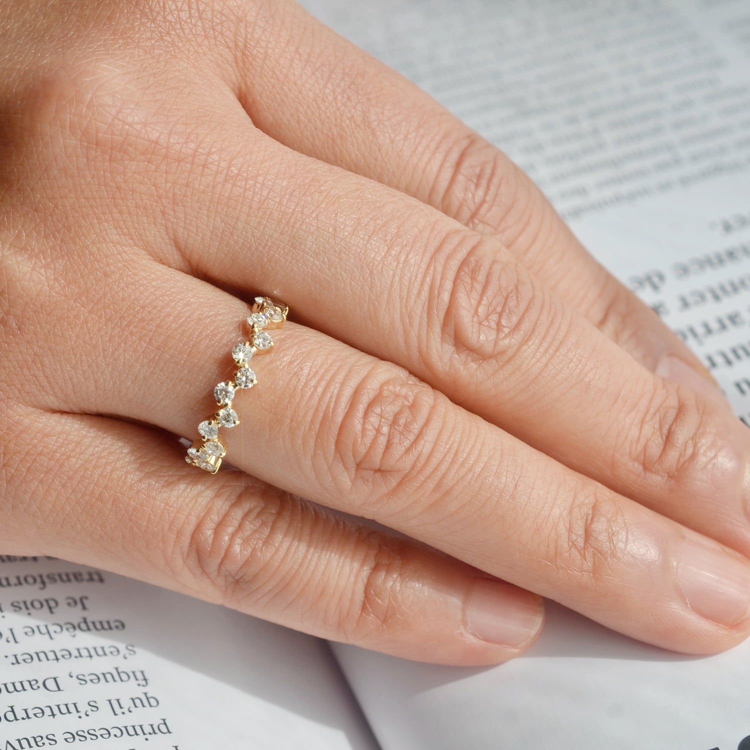 Alliance Cascade - Diamants de laboratoire - Or jaune 14 carats -Rond 1.11 carats - taille 52