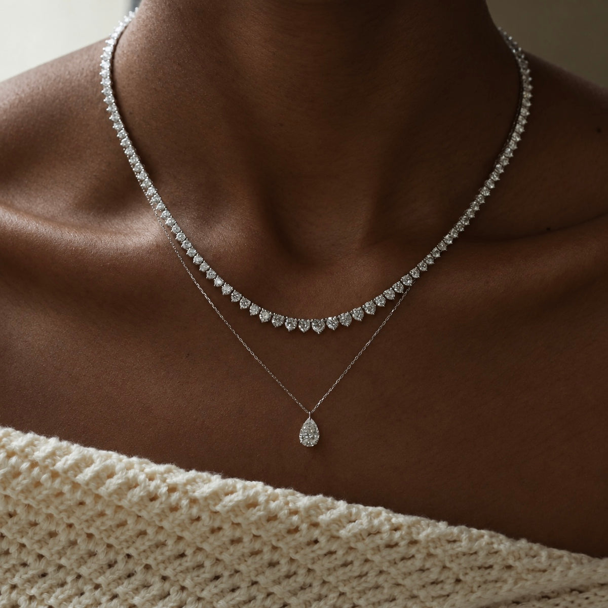 Eclat Tennis Necklace - Lab Grown Diamond - 18K White Gold - Customizable