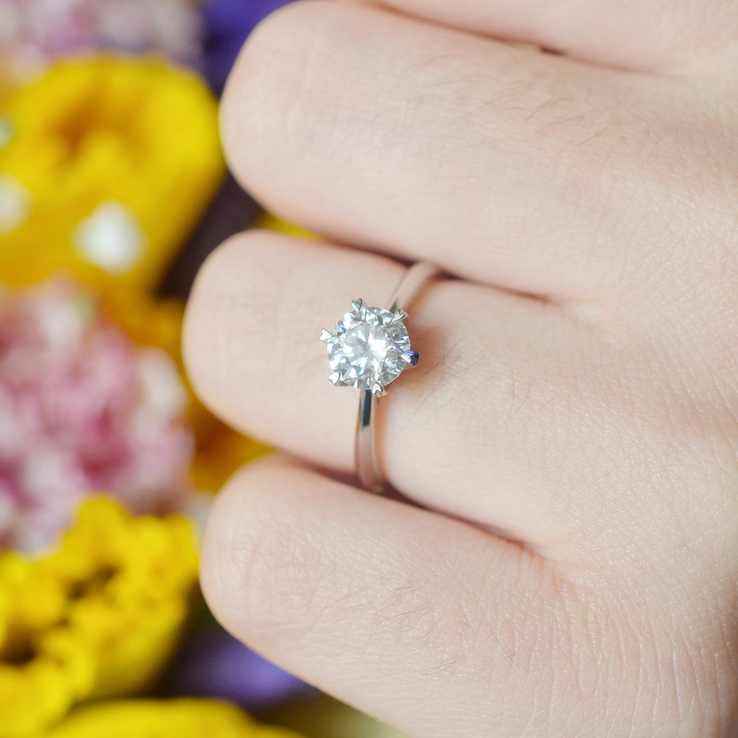 Bague de fiançailles Vega - Diamant de laboratoire - 1,04 carats - Rond - Or blanc 14K - taille 52