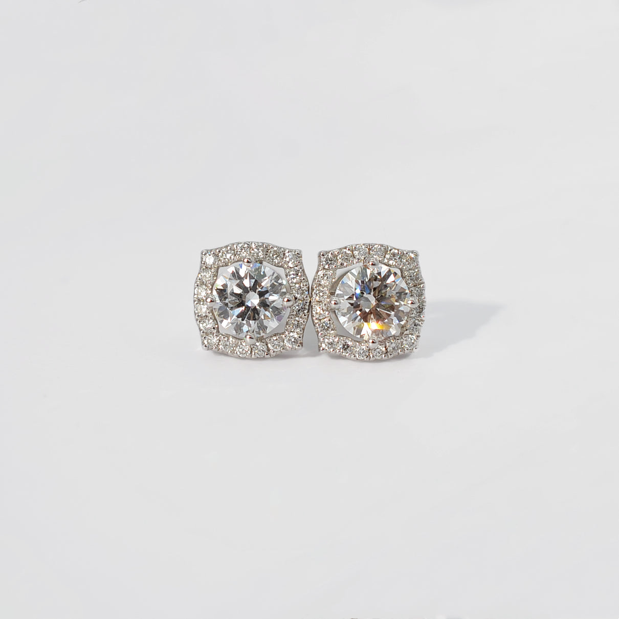 Mira Pillow Earrings - Lab-grown Diamond - 0.5 carat (2X) Halo - Round - 18K White Gold