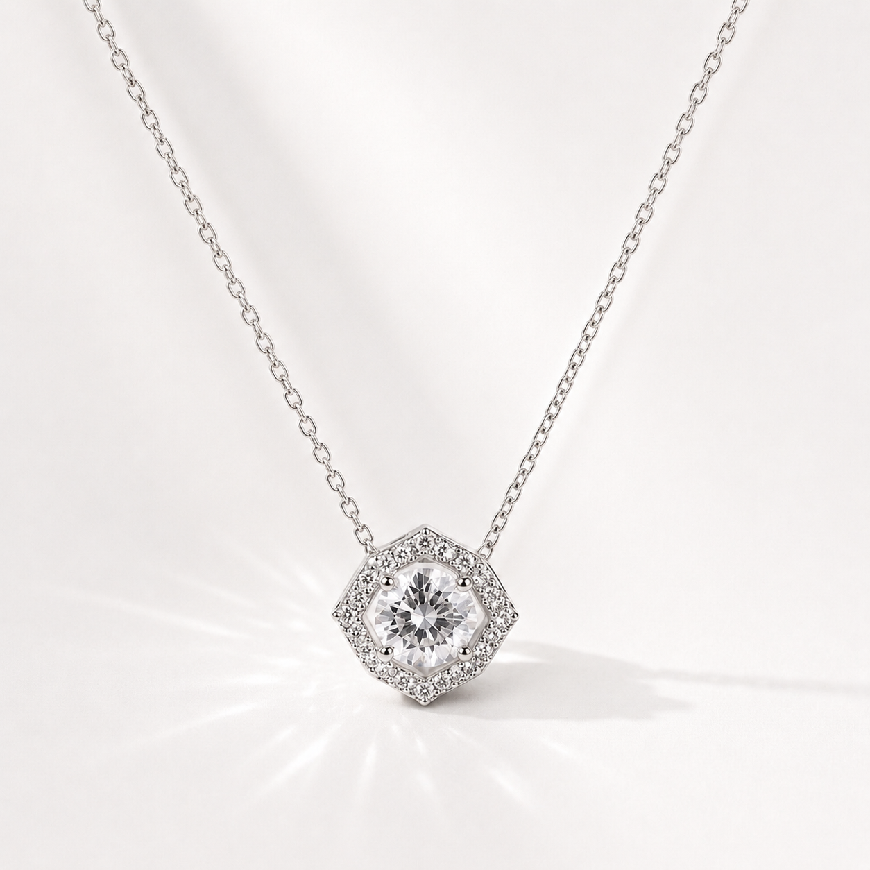 Mira Necklace - Lab-grown diamond - 1 carat - Round - 14K white gold